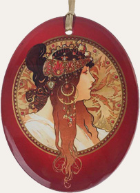 Mucha Brunette on Red